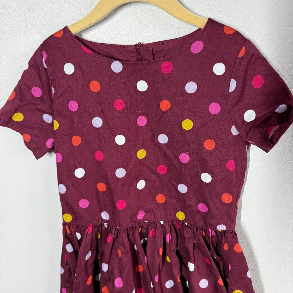 Lands' End Girls Polka Dot Short Sleeve Dress Size 7 Maroon Zip Up Back 100% Cot - Picture 4 of 10